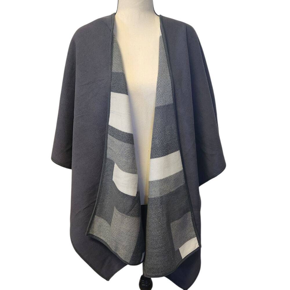 Oversized Reversible Color Block Gray White Wrap … - image 4